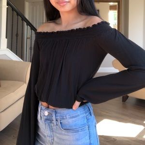 Off-The-Shoulder Soft Black Shirt